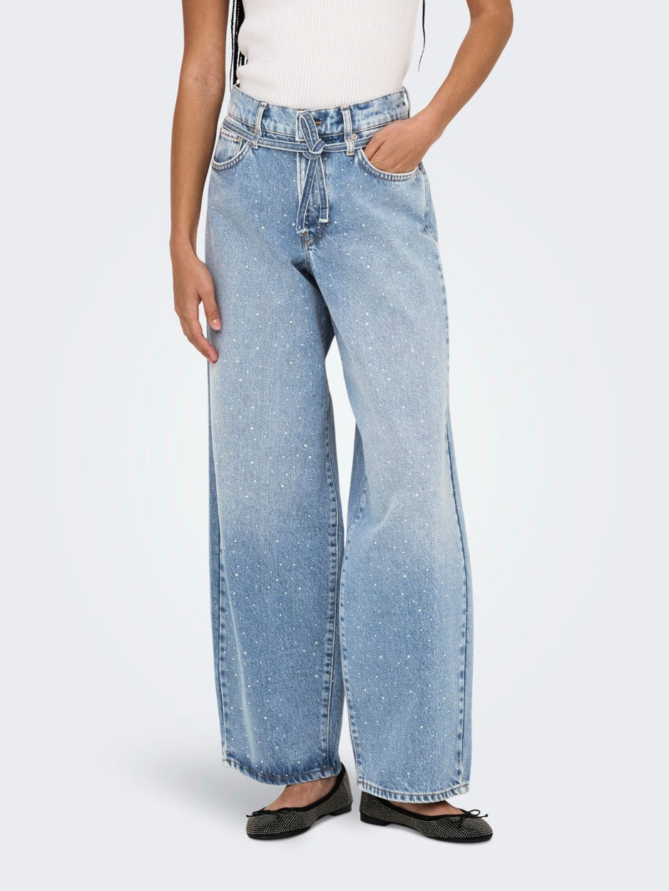 Onlgianna Rhinest Mw Straight - Blue Denim