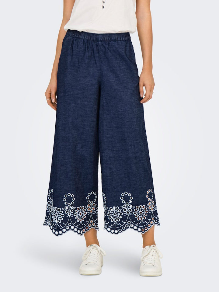 Jdymargot Bille Hw Embr Ank Pant Wvn - Blue Denim