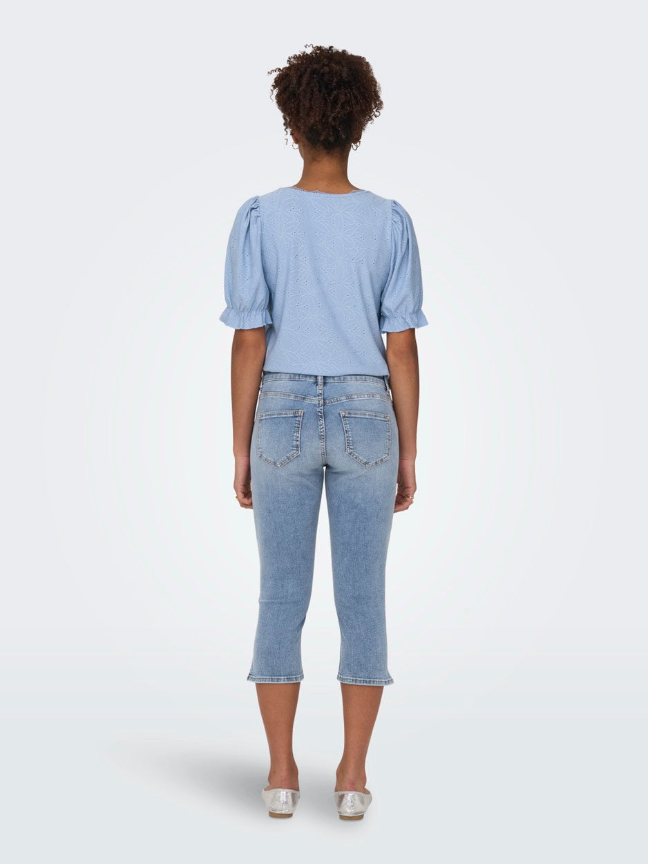 Onlblush Mw Slit Capri Dnm Pim Noos - Blue Denim