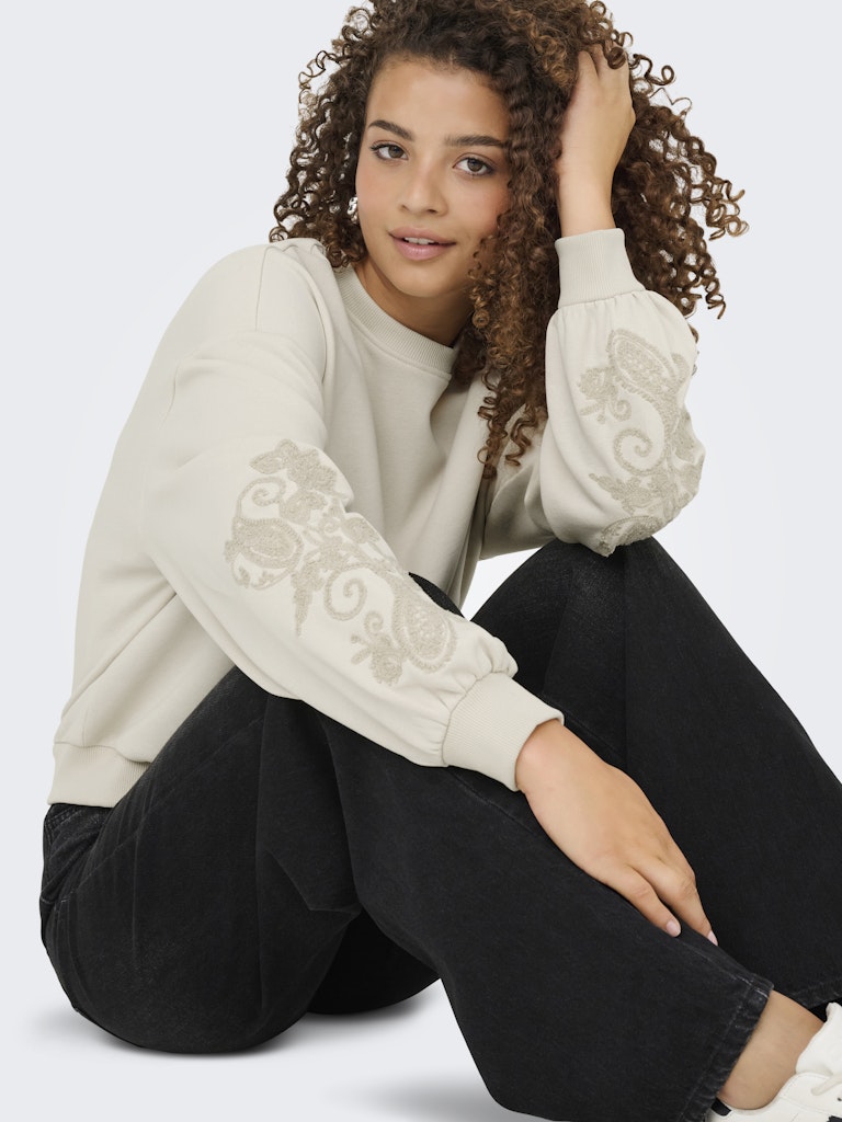 Onlbrooklyn L/s Embroidery Box Swt - Ecru