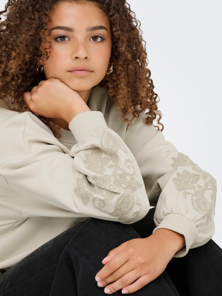 Onlbrooklyn L/s Embroidery Box Swt - Ecru