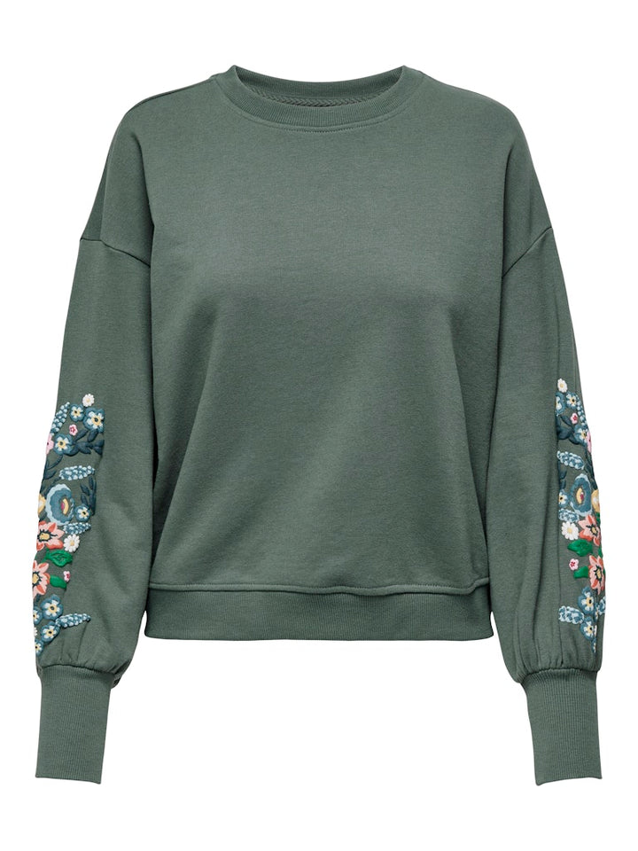 Onlbrooke L/s O-neck Flower Swt Noos - Olijf