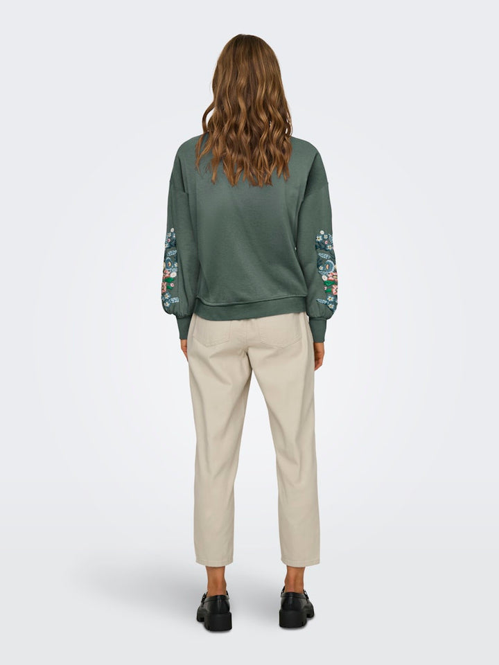 Onlbrooke L/s O-neck Flower Swt Noos - Olijf