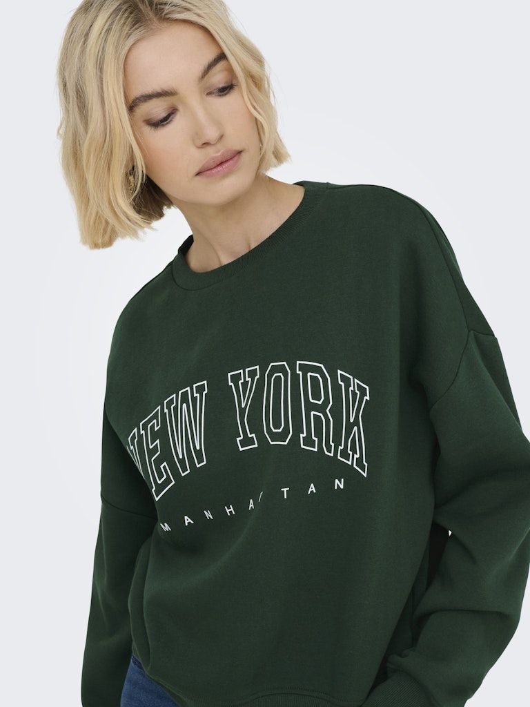 Onlsweat Life L/s Crew O.size State Noos - Donkergroen