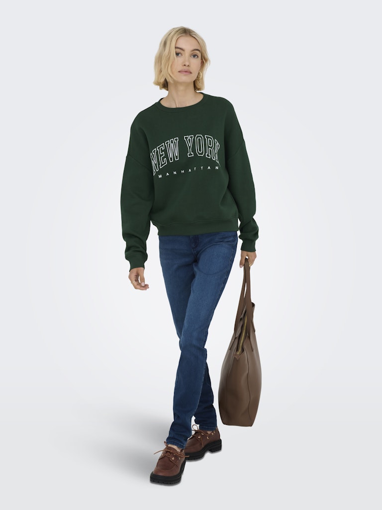 Onlsweat Life L/s Crew O.size State Noos - Donkergroen