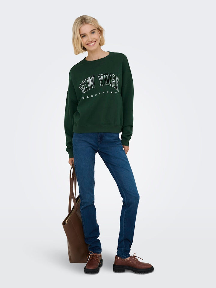 Onlsweat Life L/s Crew O.size State Noos - Donkergroen