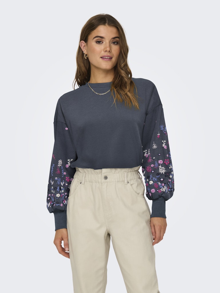 Onlbrooke L/s O-neck Flower Swt Noos - Rafblauw