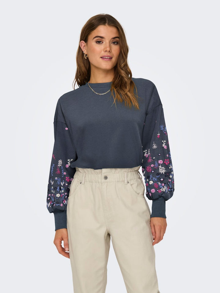 Onlbrooke L/s O-neck Flower Swt Noos - Rafblauw