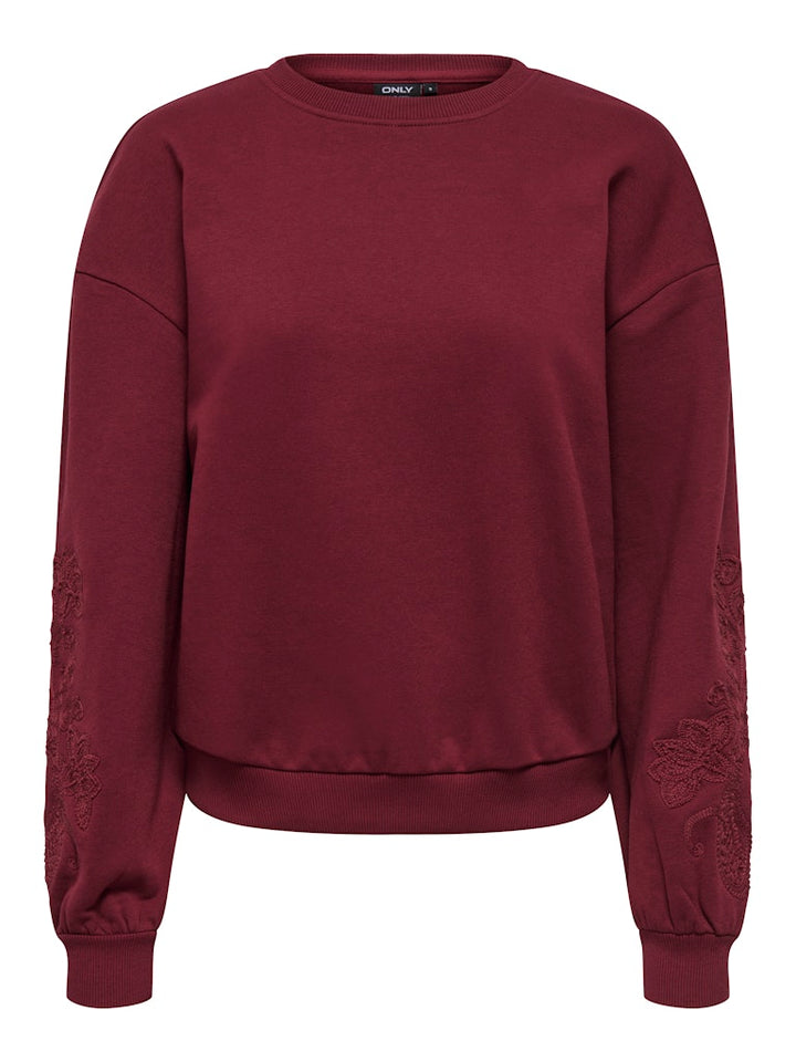 Onlbrooklyn L/s Embroidery Box Swt - Wijnrood