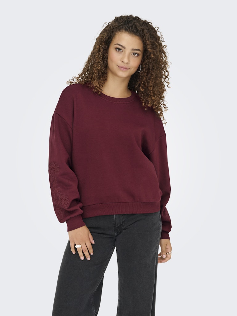 Onlbrooklyn L/s Embroidery Box Swt - Wijnrood