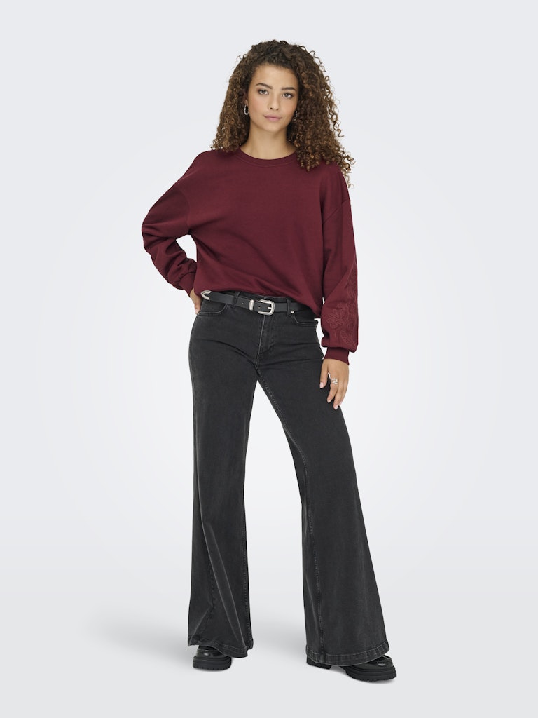 Onlbrooklyn L/s Embroidery Box Swt - Wijnrood