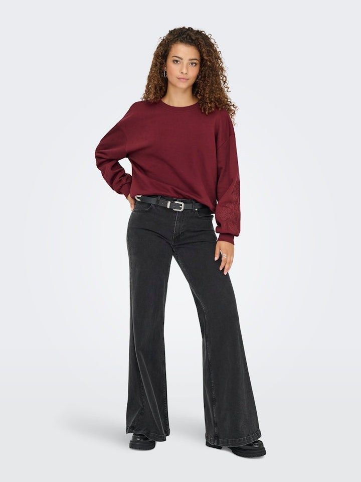 Onlbrooklyn L/s Embroidery Box Swt - Wijnrood