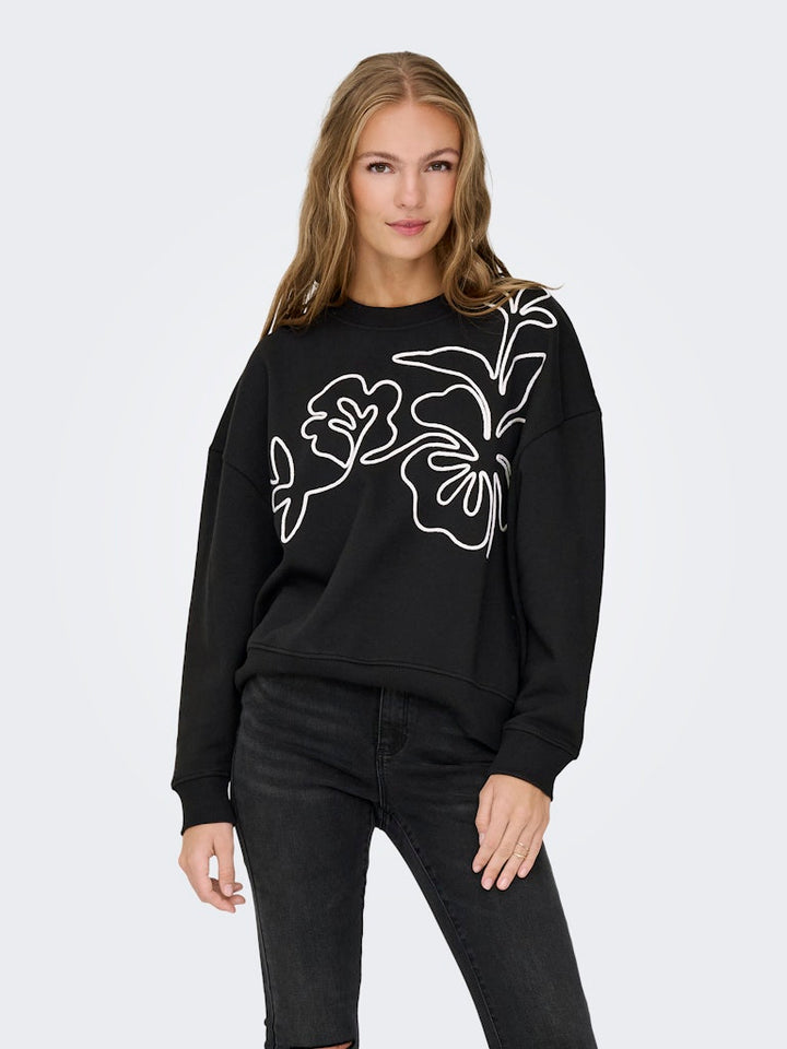 Jdycanoa L/s Emb Sweat Jrs Noos - Zwart Dessin