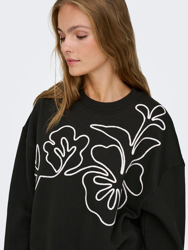 Jdycanoa L/s Emb Sweat Jrs Noos - Zwart Dessin