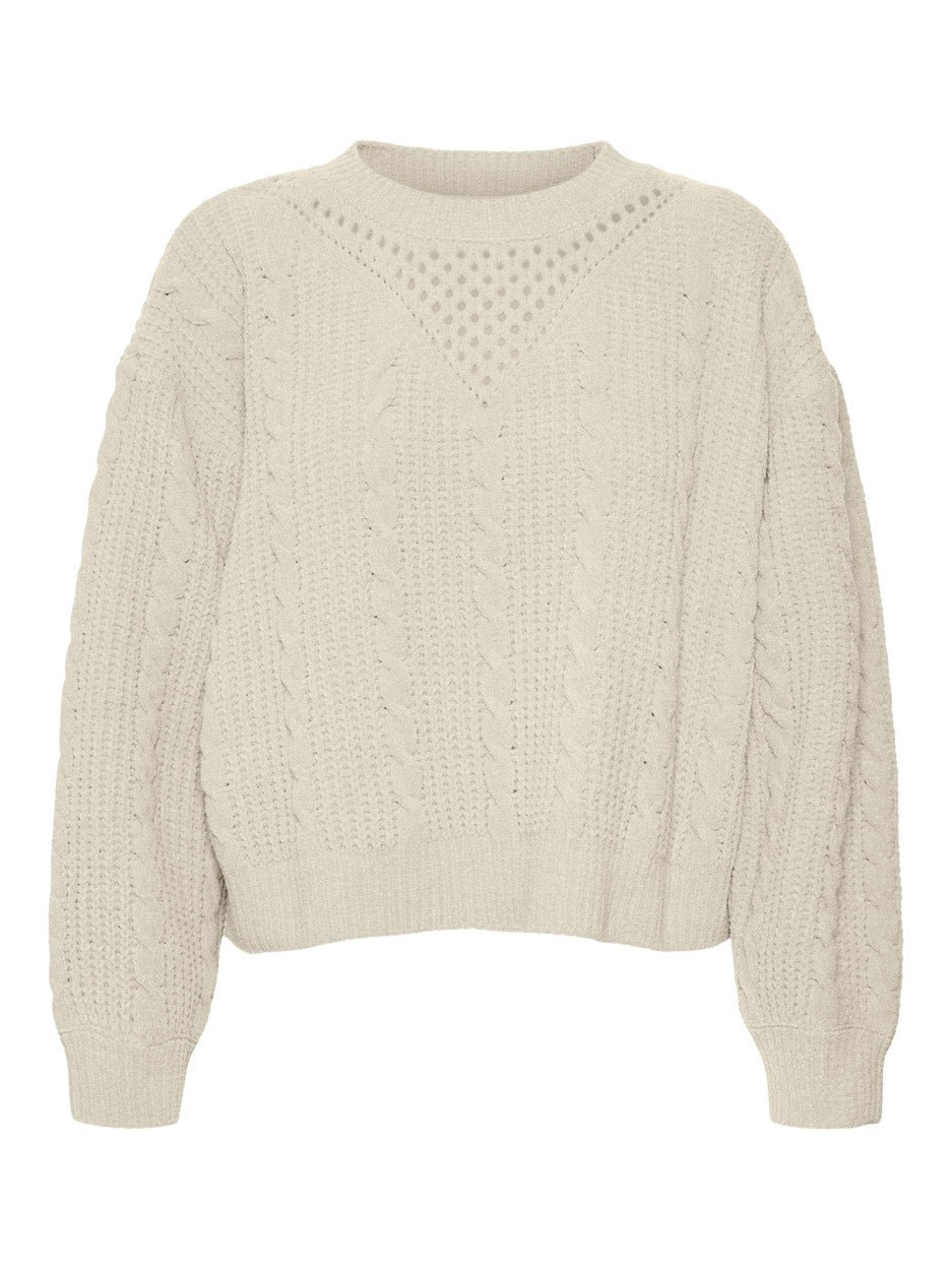 Vmluella Ls O-neck Pullover Boo - Ecru