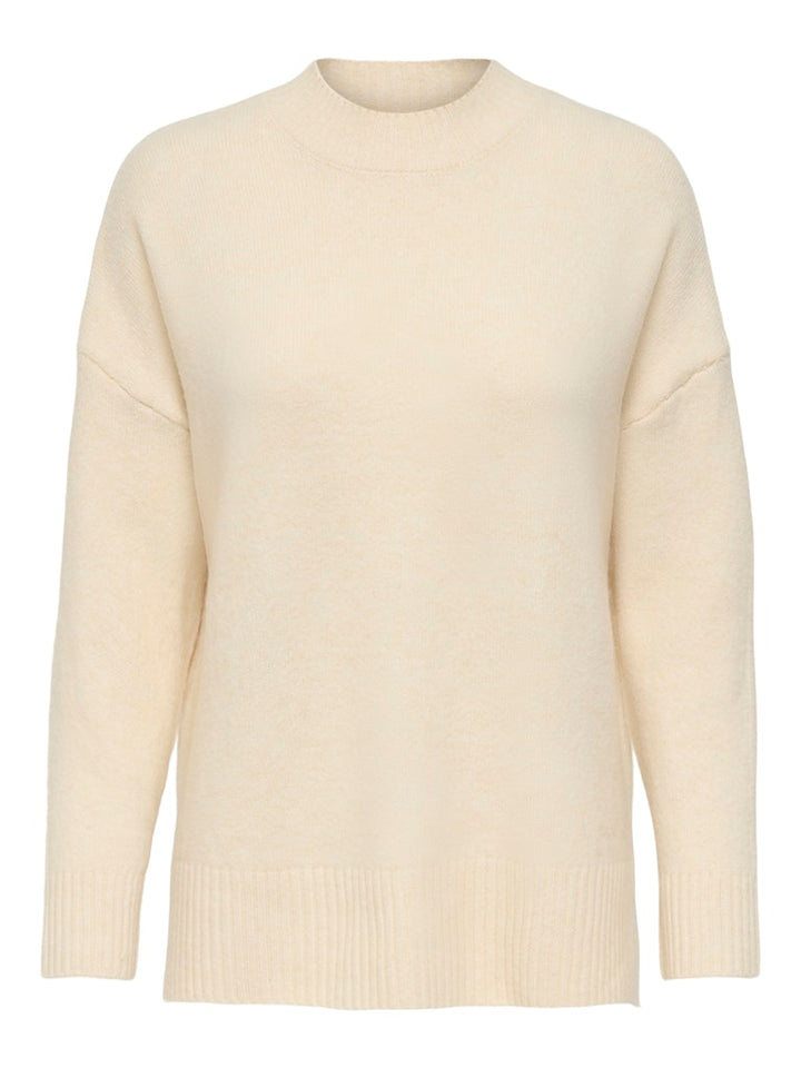 Onlhazel Ls Highneck Overs Pull Knt Noos - Ecru