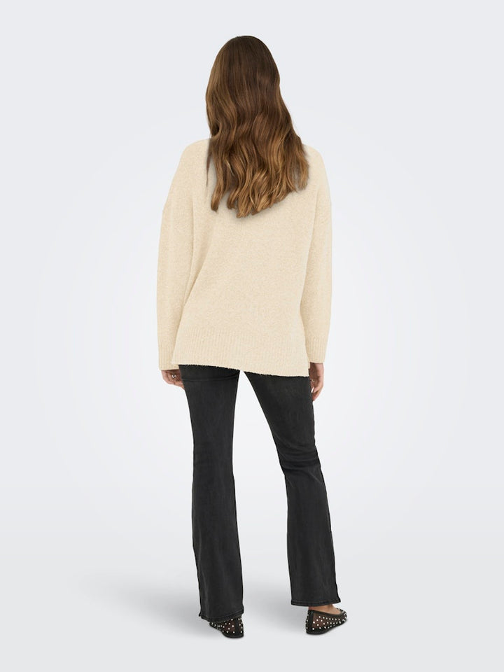 Onlhazel Ls Highneck Overs Pull Knt Noos - Ecru