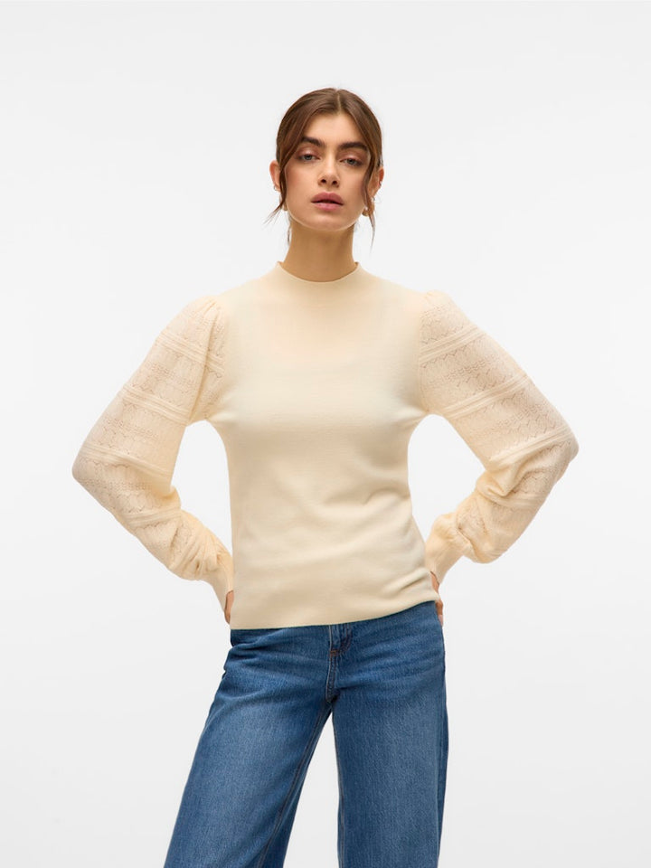 Vmnewlimone Ls Highneck Pullover Boo - Ecru