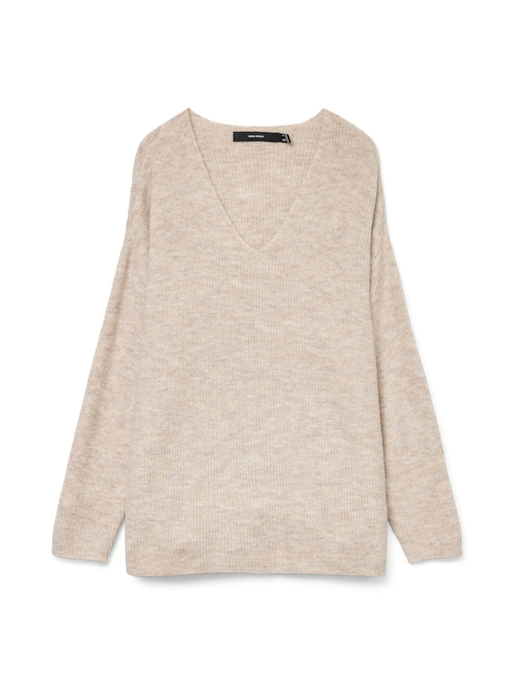 Vmcrewlefile Ls V-neck Blouse Noos - Beige