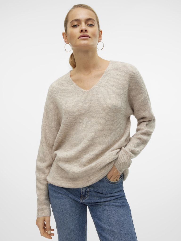 Vmcrewlefile Ls V-neck Blouse Noos - Beige