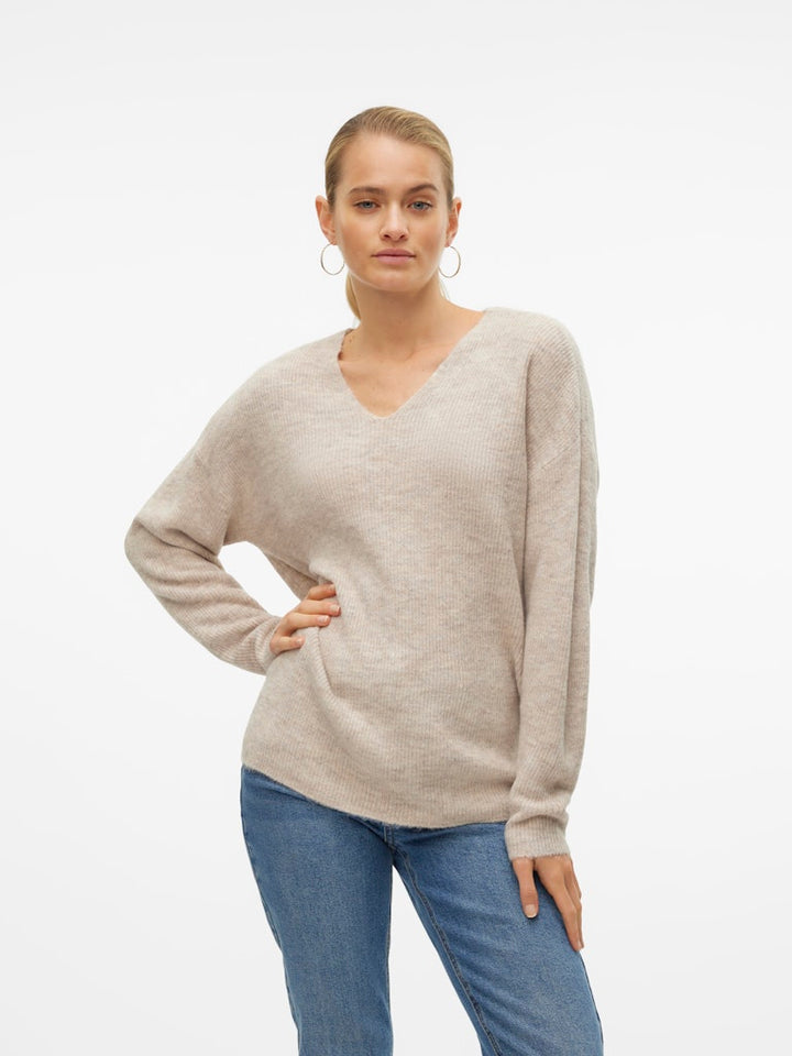 Vmcrewlefile Ls V-neck Blouse Noos - Beige