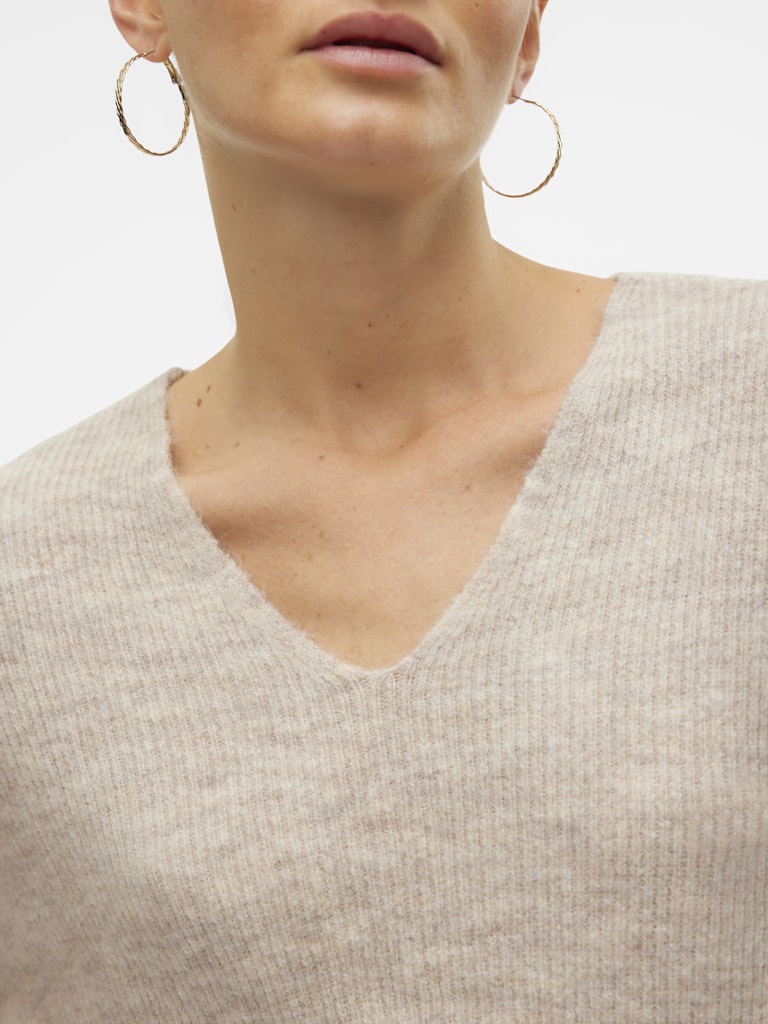 Vmcrewlefile Ls V-neck Blouse Noos - Beige