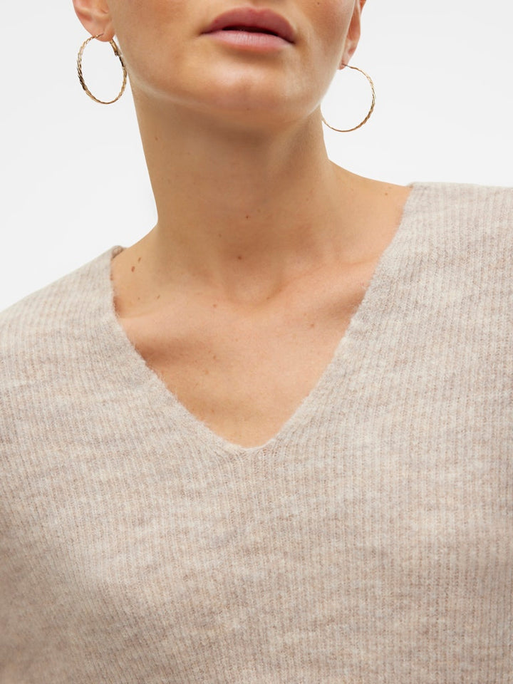Vmcrewlefile Ls V-neck Blouse Noos - Beige