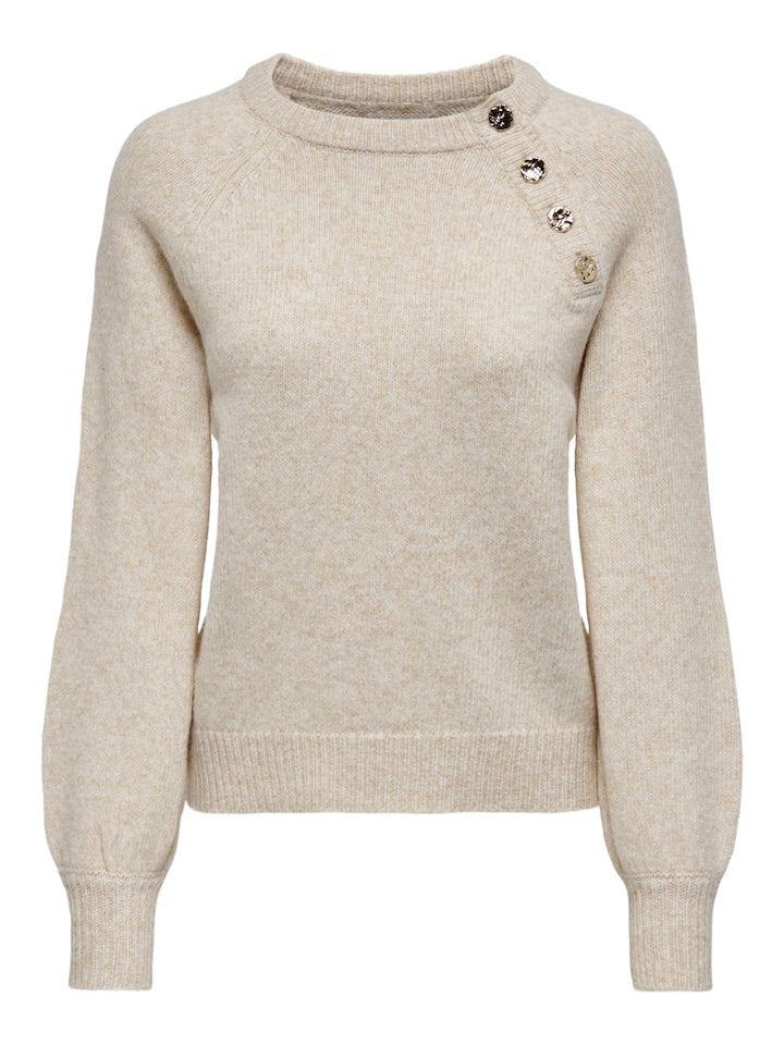 Onlemma Life Ls Button Oneck Knt Noos - Beige