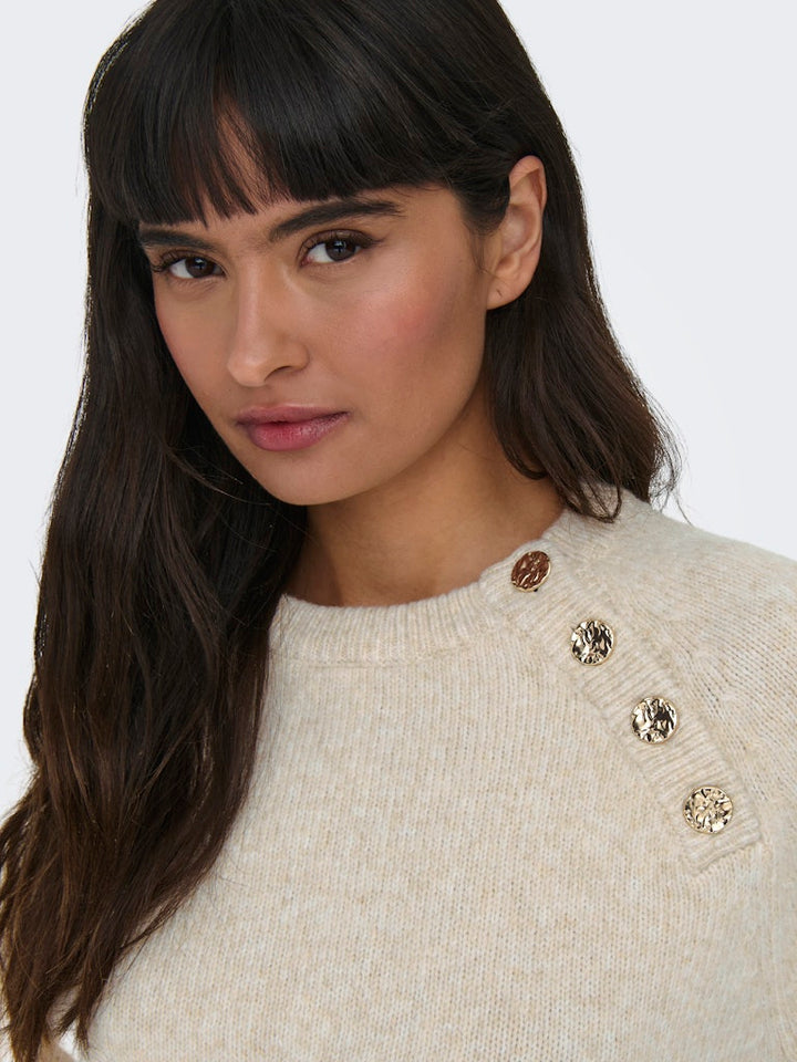 Onlemma Life Ls Button Oneck Knt Noos - Beige