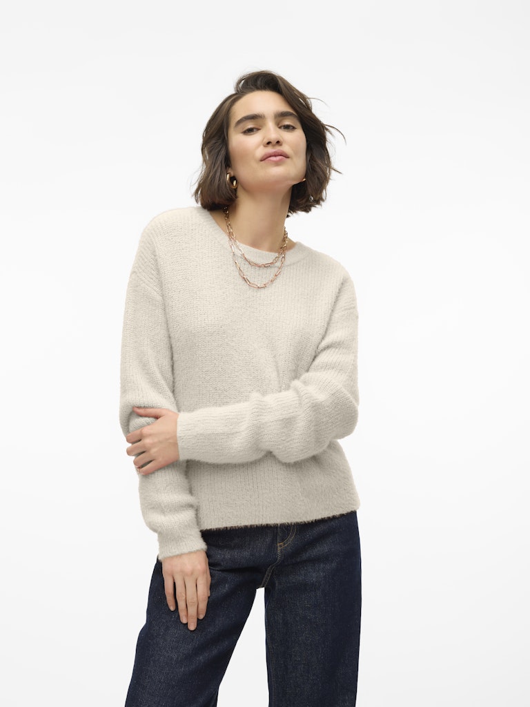 Vmpuff Ls O-neck Pullover Boo - Beige