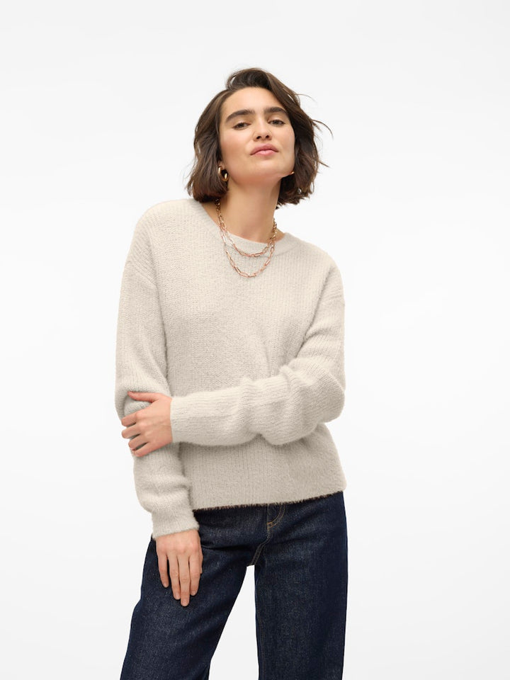 Vmpuff Ls O-neck Pullover Boo - Beige