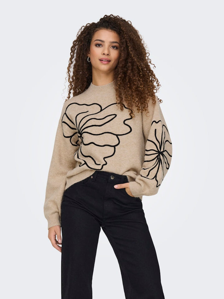 Jdyjella L/s Flower Pullover Knt Noos - Zand Dessin