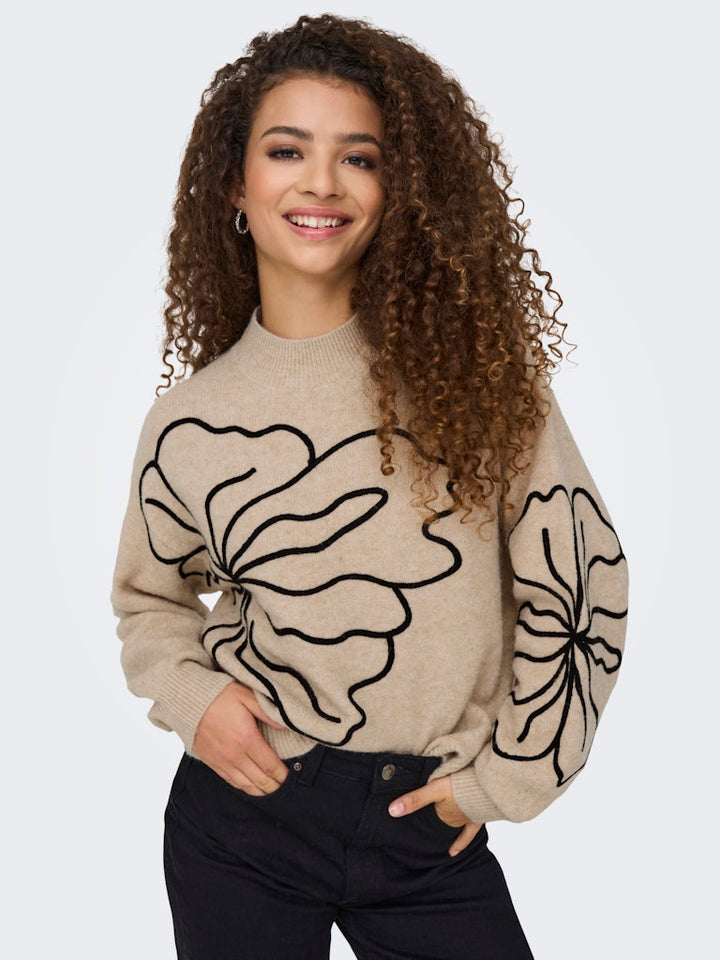 Jdyjella L/s Flower Pullover Knt Noos - Zand Dessin