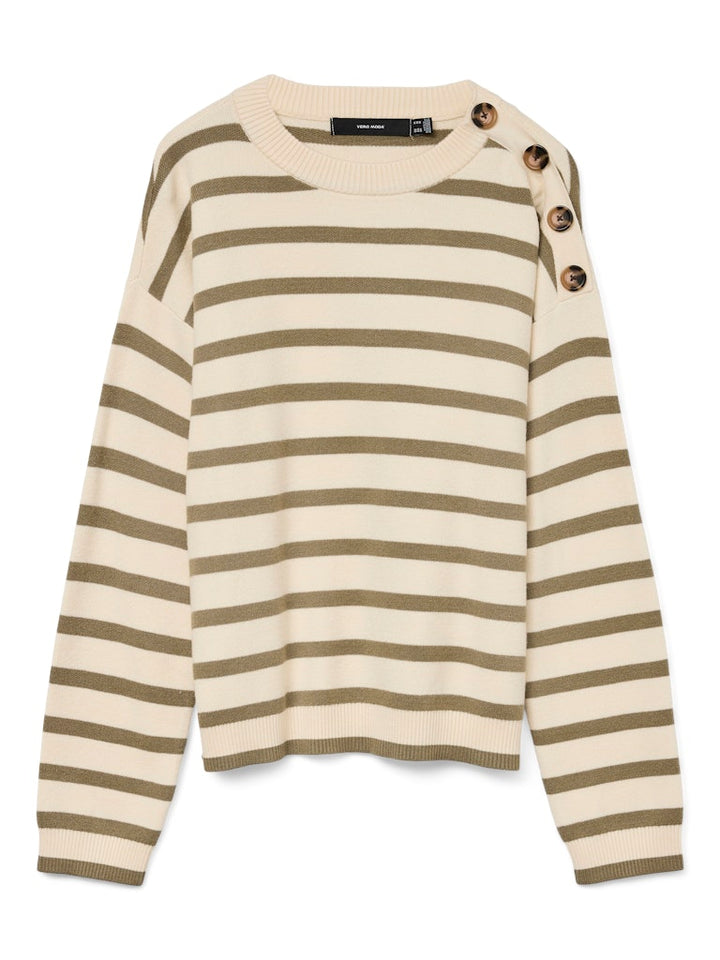 Vmsaba Ls O-neck Button Pullover Ga Noos - Ecru Dessin