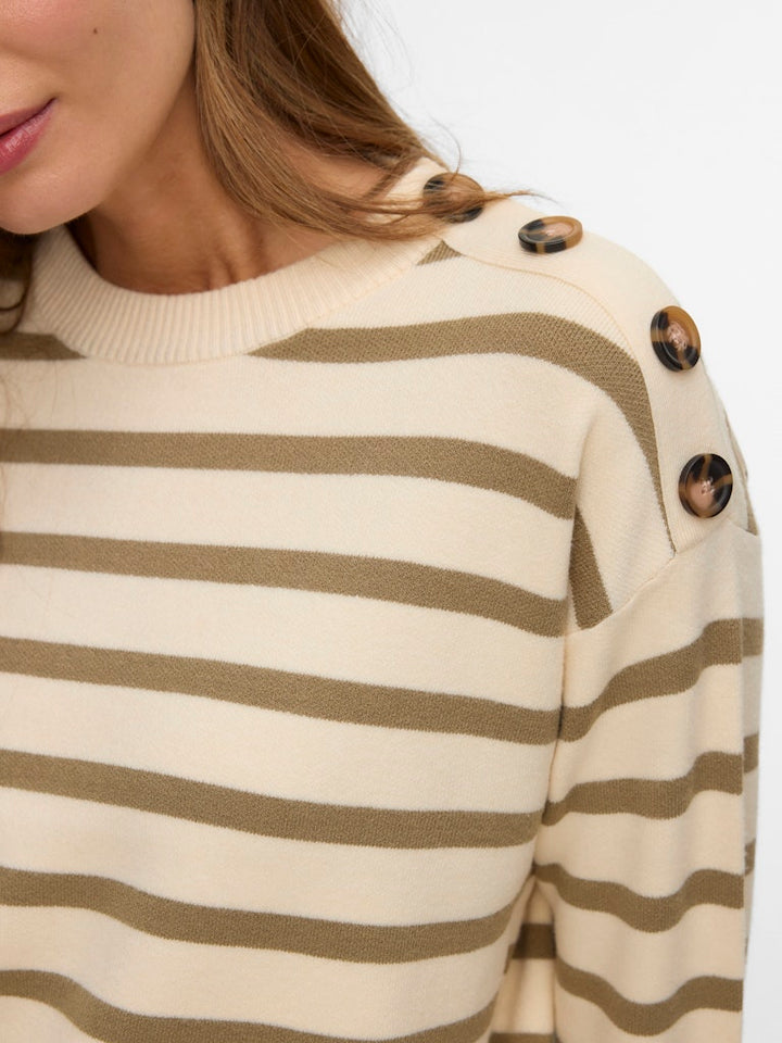 Vmsaba Ls O-neck Button Pullover Ga Noos - Ecru Dessin