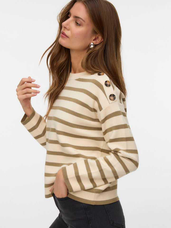 Vmsaba Ls O-neck Button Pullover Ga Noos - Ecru Dessin