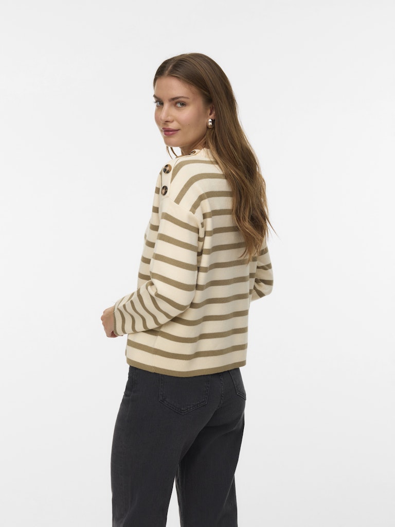 Vmsaba Ls O-neck Button Pullover Ga Noos - Ecru Dessin