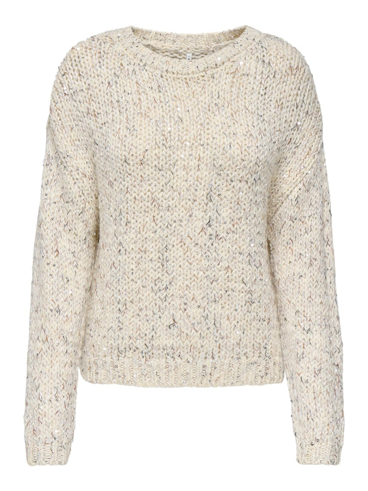 Onlwinter Ls Sequins O-neck Cs Knt - Ecru Dessin