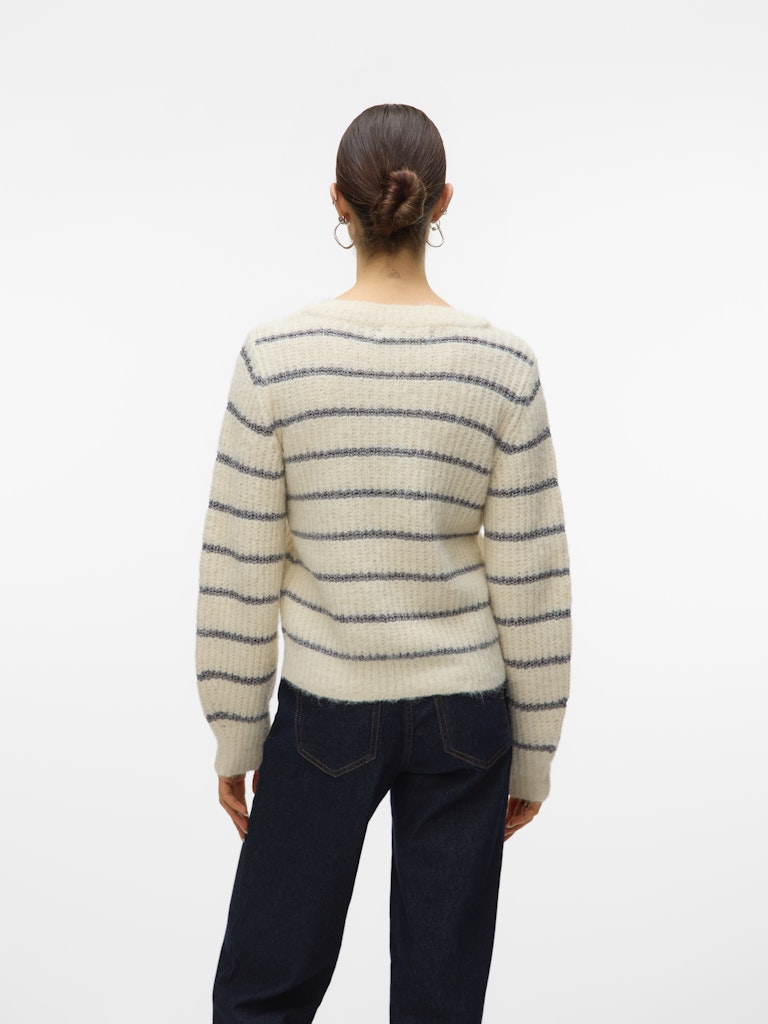 Vmawesome Shine Ls V-nck Stripe Pull Boo - Ecru Dessin
