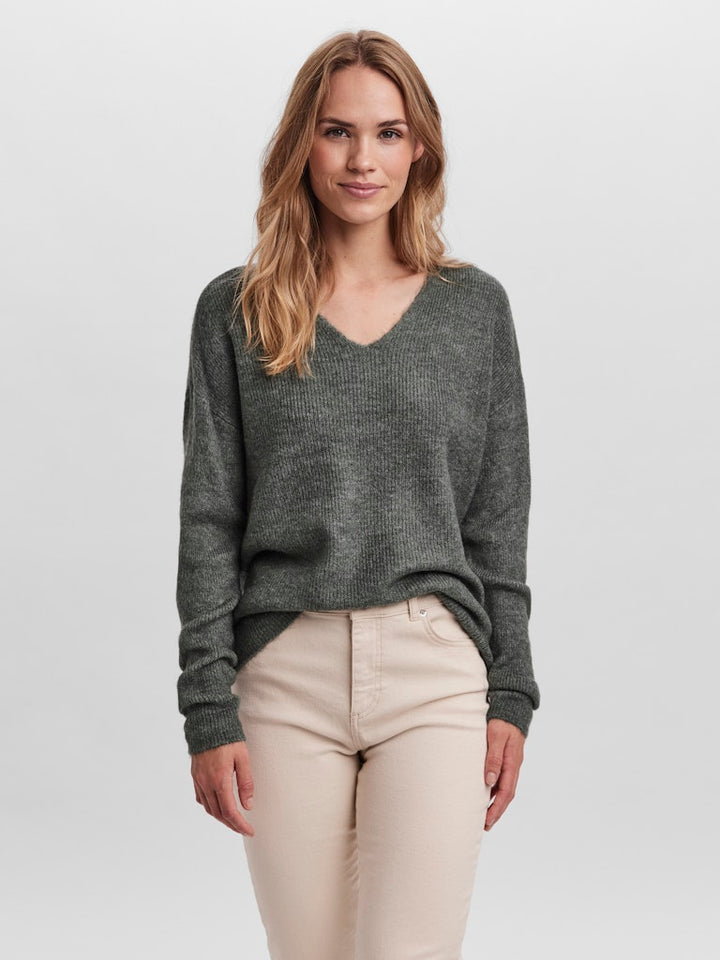 Vmcrewlefile Ls V-neck Blouse Noos - Olijf