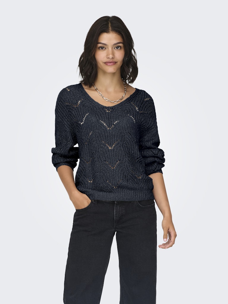 Jdybadut L/s V-neck Struc Glitt Pull Knt - Blauw