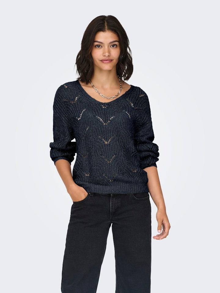 Jdybadut L/s V-neck Struc Glitt Pull Knt - Blauw