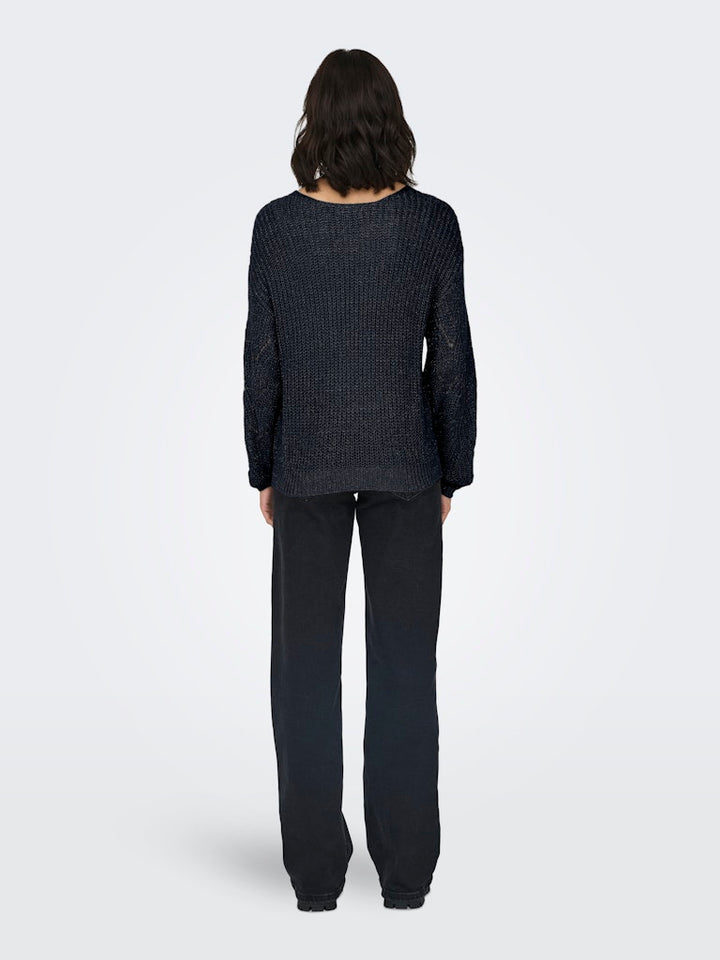 Jdybadut L/s V-neck Struc Glitt Pull Knt - Blauw