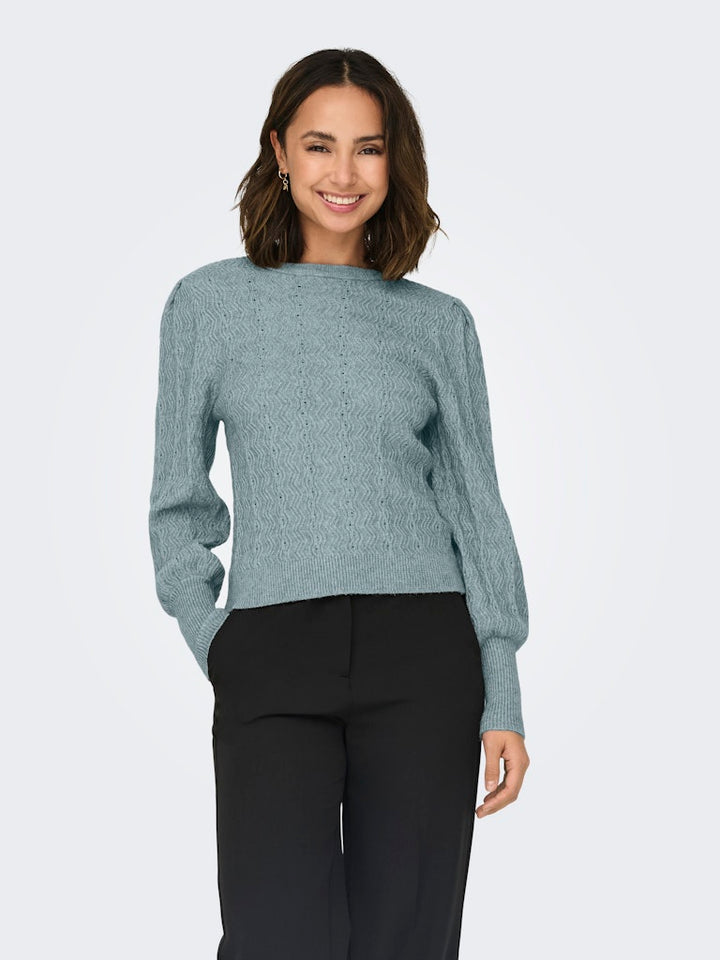 Onlkatia Ls Struc Puff Oneck Cc Knt - Lichtblauw