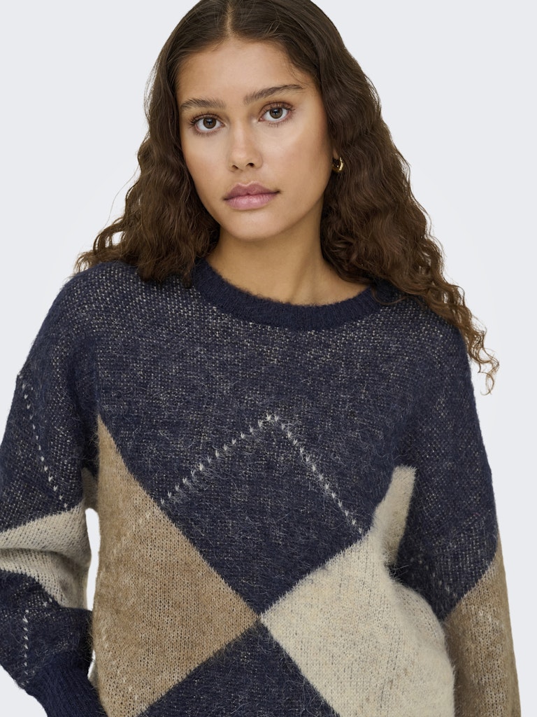 Onlnoeme Life Ls Jq O-neck Knt - Blauw Dessin