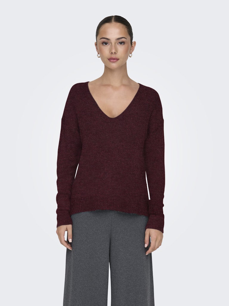 Jdyelanora L/s V-neck Pullo. Knt Noos - Rood