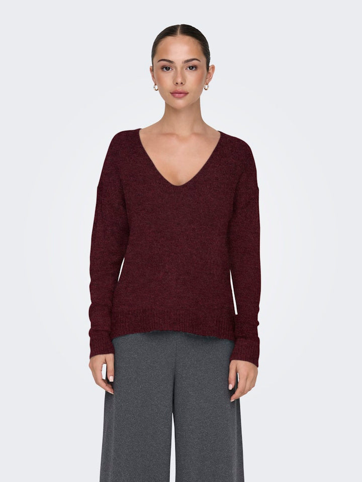 Jdyelanora L/s V-neck Pullo. Knt Noos - Rood