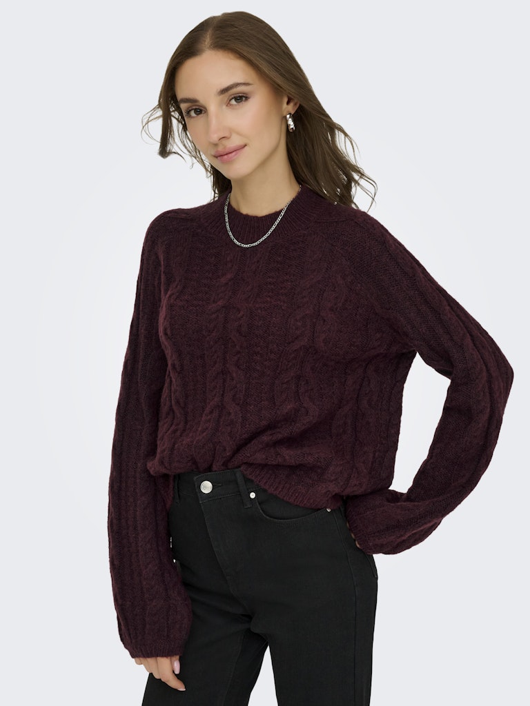 Jdysilja L/s Hn Cable Pullover Knt - Bordeaux