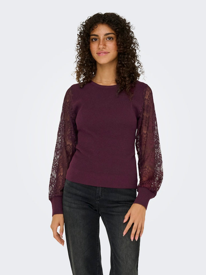 Onlperry Life Ls Mix O-neck Knt - Bordeaux