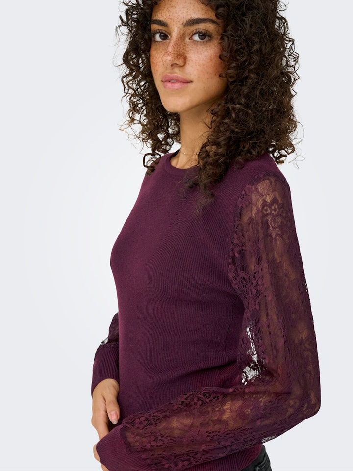 Onlperry Life Ls Mix O-neck Knt - Bordeaux